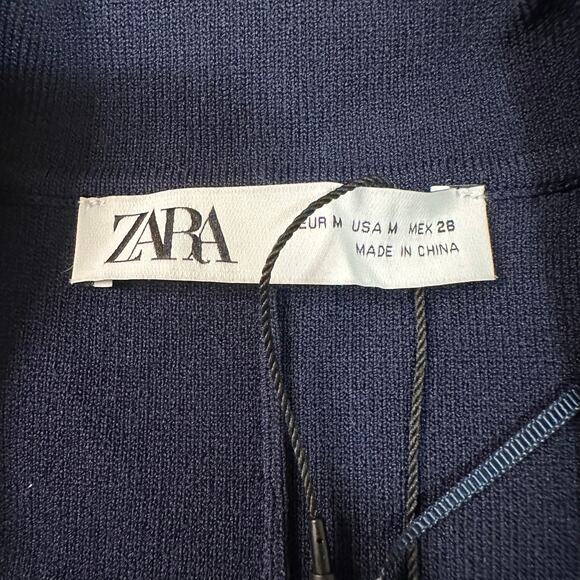 ZARA Women's Flower Button Knit Cardigan Blazer Size M In Navy - Picture 5 of 10